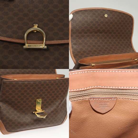 CELINE Macadam Canvas Hand Bag Pvc Leather Brown Gold - Picture 11 of 13